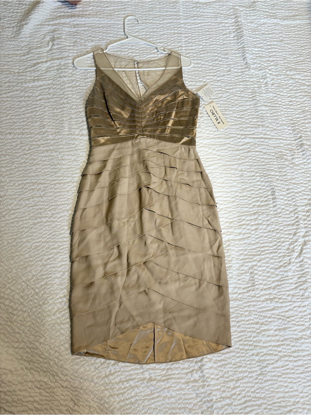 Chetta B Taupe Layered Sheath Midi Dress